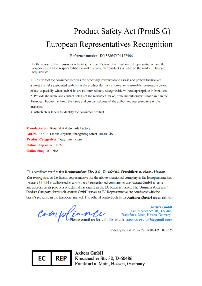 Company News---Product Safety Act (ProdS G)            European Representatives Recognition